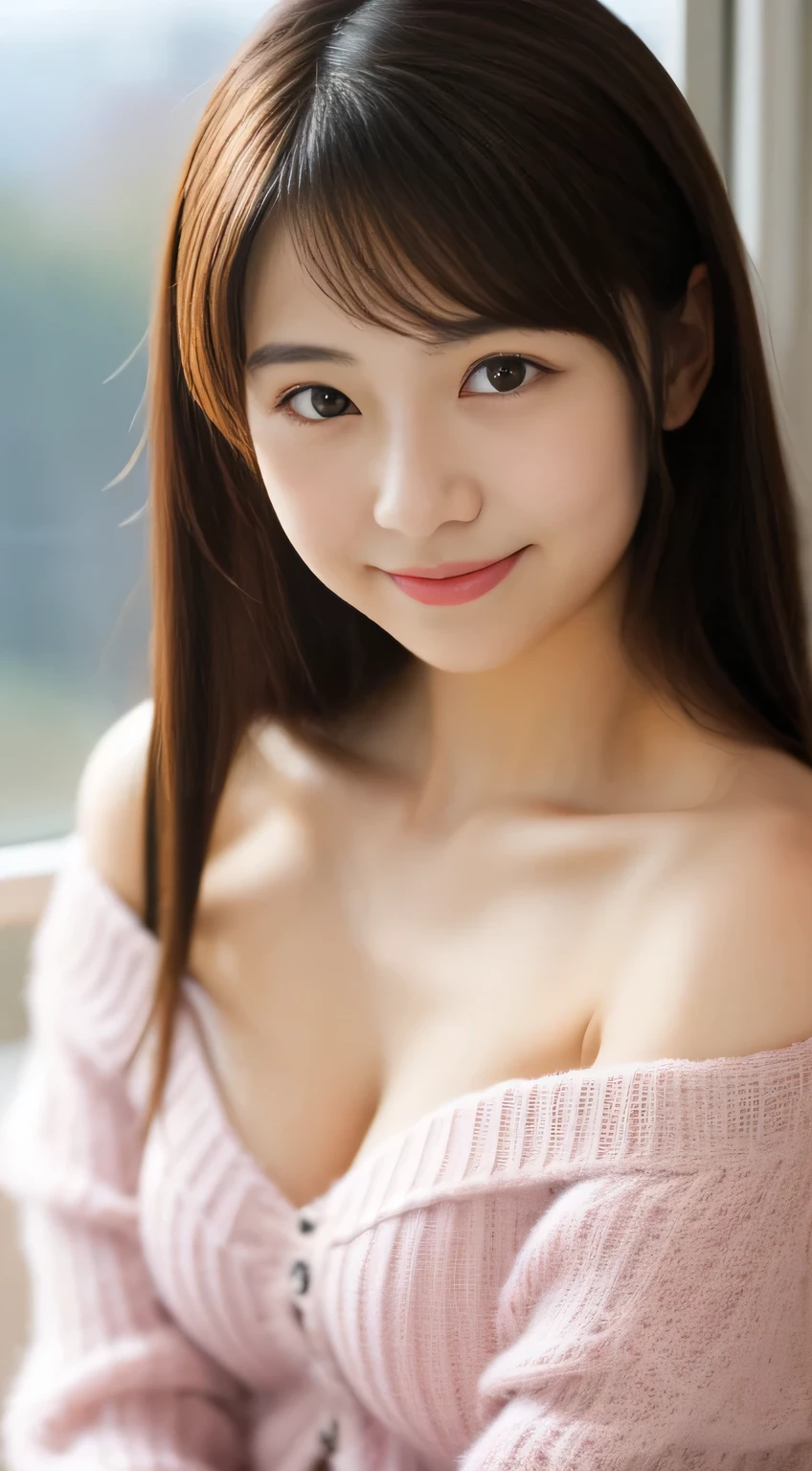 masterpiece,best quality,(Japanese girl),((Beautiful girl)),cleavage,(off shoulder:1.2),(perfect body beauty:1.2),(shy smile),from above