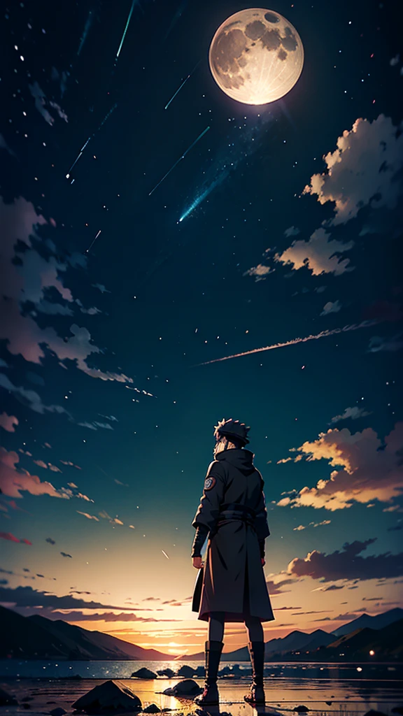 NARUTO STANDING IN BEAUTIFUL GROUND AND SEE THE MOON IN NIGHT