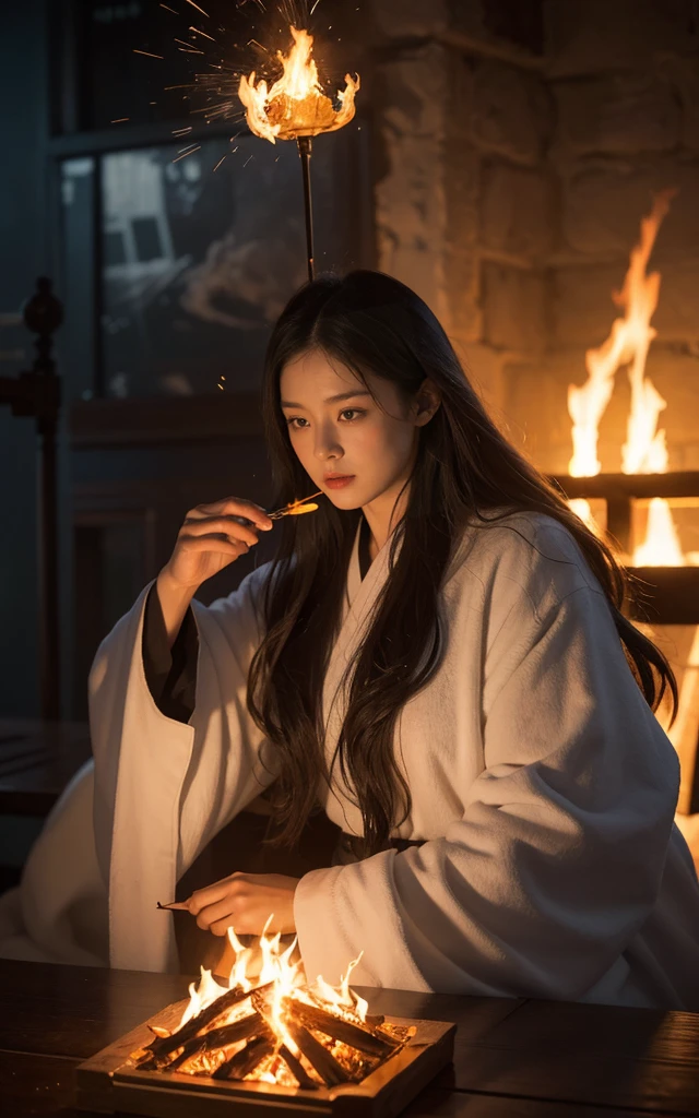 女祭司的身体由带有燃烧光环的fire山灰云构成, Mark Mann (Mark Mann) 的完美fire热摄影, WLOP, albrecht durer, WLOP, soft wet color, Complex and meticulous, amazing, fire, smokes, beautiful, cloudy, Fluffy, static charge, Sacred Iconography, A work of art by a fast engineering supervisor