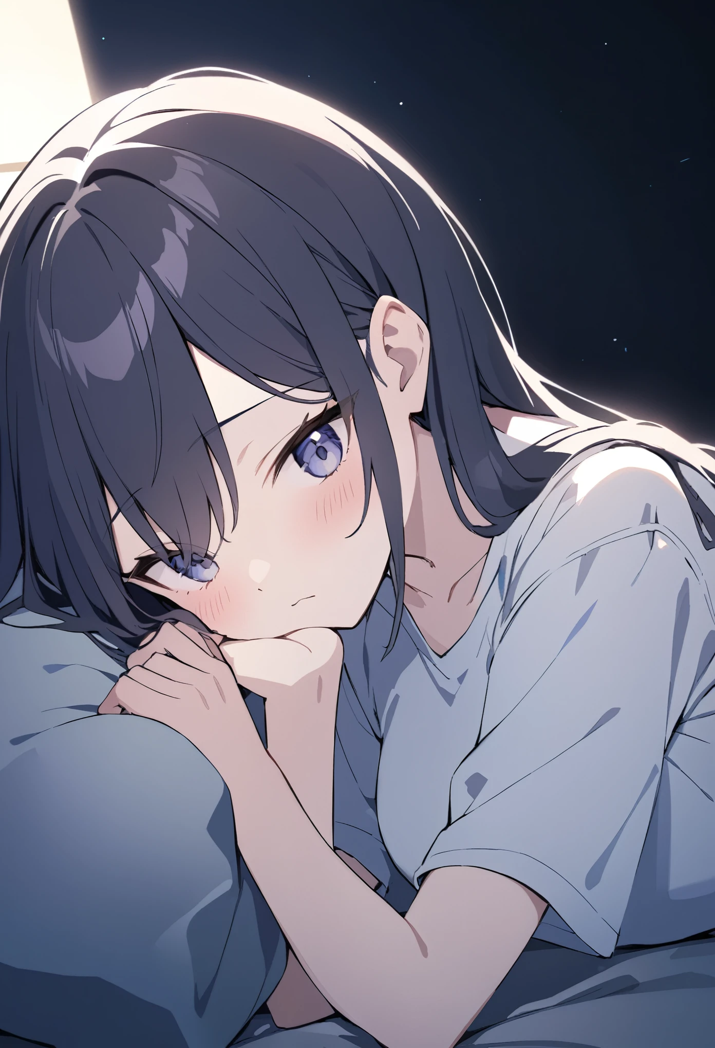 Dark Room,A girl resting her chin on her hands