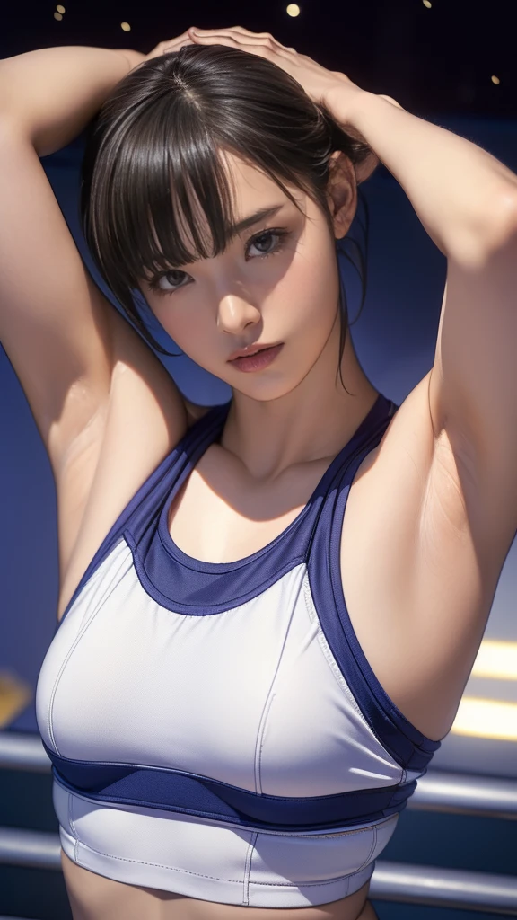 (best quality:1.2), masterpiece, (15-year-old, ultra cute kawaii:1.3), solo, smile, standing, looking at viewer, cowboy shot, (nup, cheerleader:1.2), ((focus on her armpits)), (((Sweaty armpits))), Armpit depression, ((((Dimpled Armpits)))), ((((Deeply wrinkled armpits))))