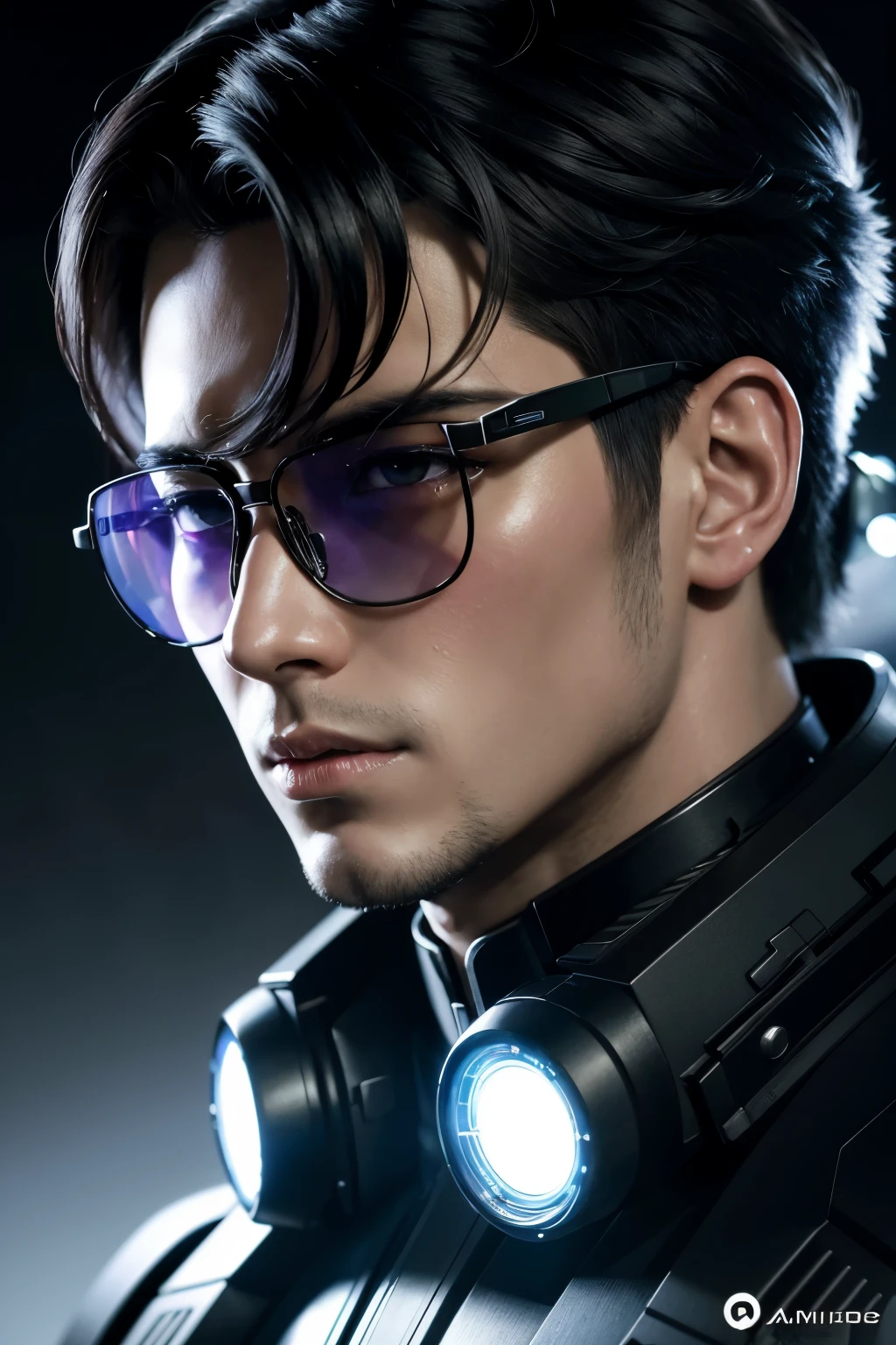 portrait Anime Commander male Neon-cybernetic, fine details. Anime. Battle field battlefield shaded lighting by katsuhiro otomo ghost-in-the-shell, artgerm, rutkowski Jeremy Lipkin and Giuseppe Dangelico Pino and Michael Garmash and Rob Rey with glasses