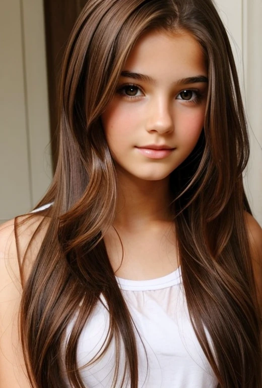 A strikingly gorgeous girl with long brown hair and sexy attractive feminine features