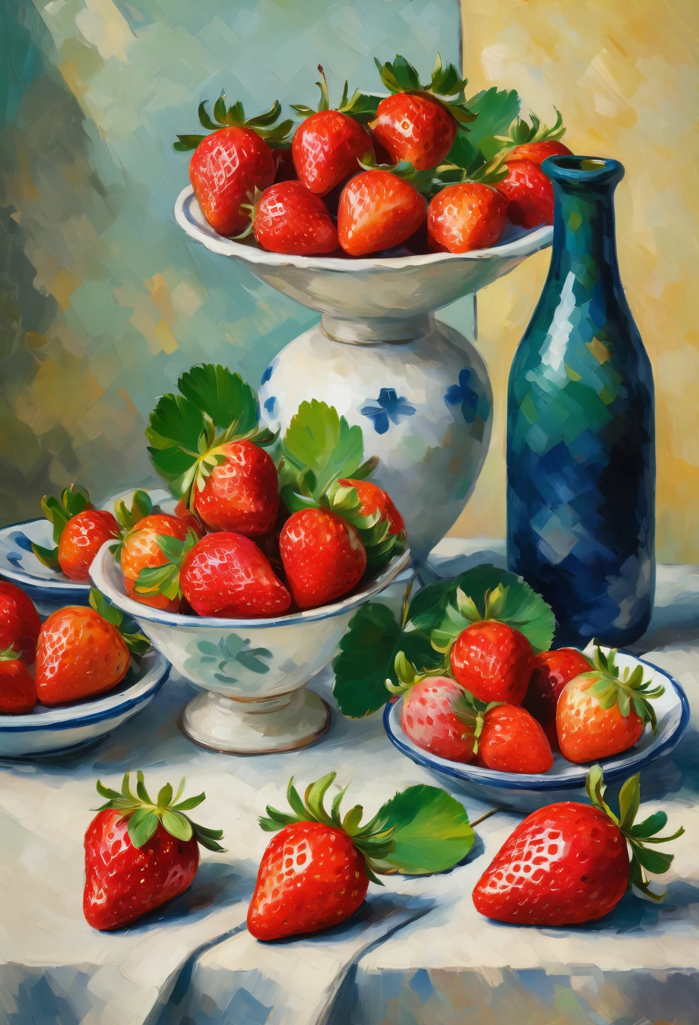 (8k, Highest quality, masterpiece)，{Realistic, RAW Photos, Super Fine Clear, Impressionist painting, Close-up, (Impressionist paintingの影響を受けた, A style influenced by Cezanne, Still life, １Strawberries:1.4)}, Simple Background, peacefulness, Solemn