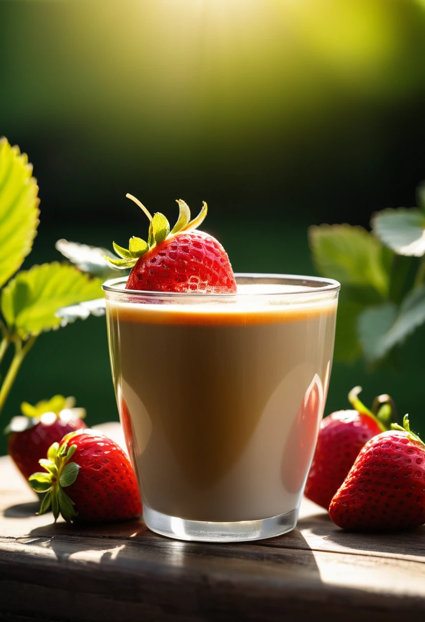 Best still life composition(best quality,4K,8k,High resolution,masterpiece:1.2),Super detailed,(actual,photoactual,photo-actual:1.37),latté(clear focus、obvious)There is slight smoke in the white ceramic cup.Artist coffee impression.The texture of a strawberry is clear.Sophisticated and elegant...modern style.Fresh coffee beans on a wooden bench next to.core and texture. Freshness and flavor.Super detailed.（super quality，Super detailed，Ultra-complex，extremely complex）Soft and natural light and shadow.Reverse fragrance.no humans.super wide angle, (Detailed texture),Background covered with film grain, natural soft light,(Morning Scene.warm sunshine in the morning)Ray tracing, Vignetting, Wide-angle lens, super wide angle, best qualitycinematic lighting, Depth of Field, outer boundary, Negative space, Masthead image with mailbox