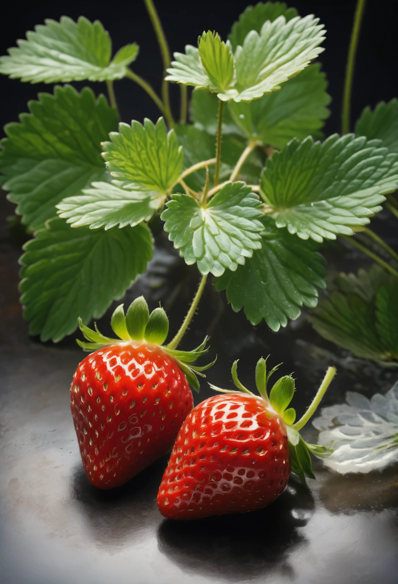 (8k, Highest quality, masterpiece)，{Realistic, RAW Photos, Super Fine Clear, Impressionist painting, (Impressionist paintingの影響を受けた,, Still life, A picture of a single strawberry:1.6)}, Simple Background, peacefulness, Solemn