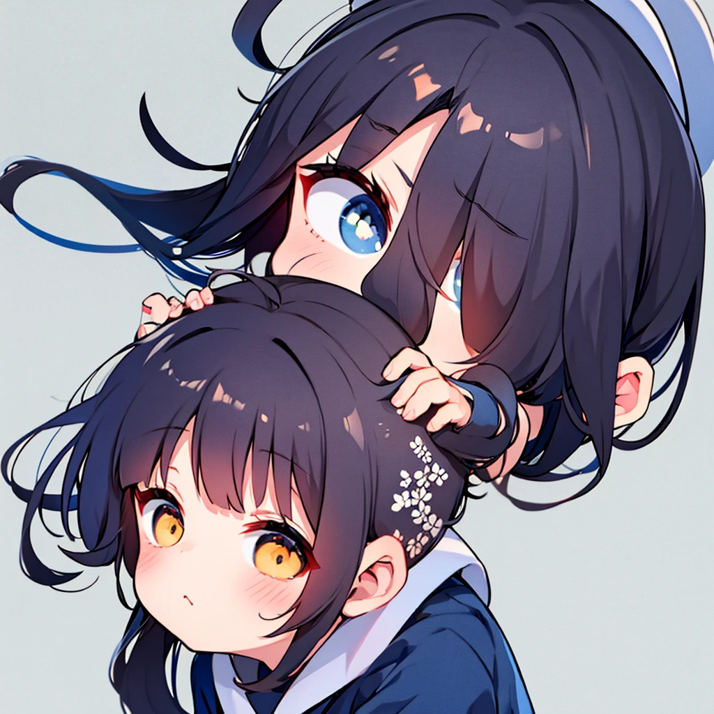 White background、Little、cute、5-year-old girl in navy blue sailor suit、Dynamic composition、Front facing the viewer、