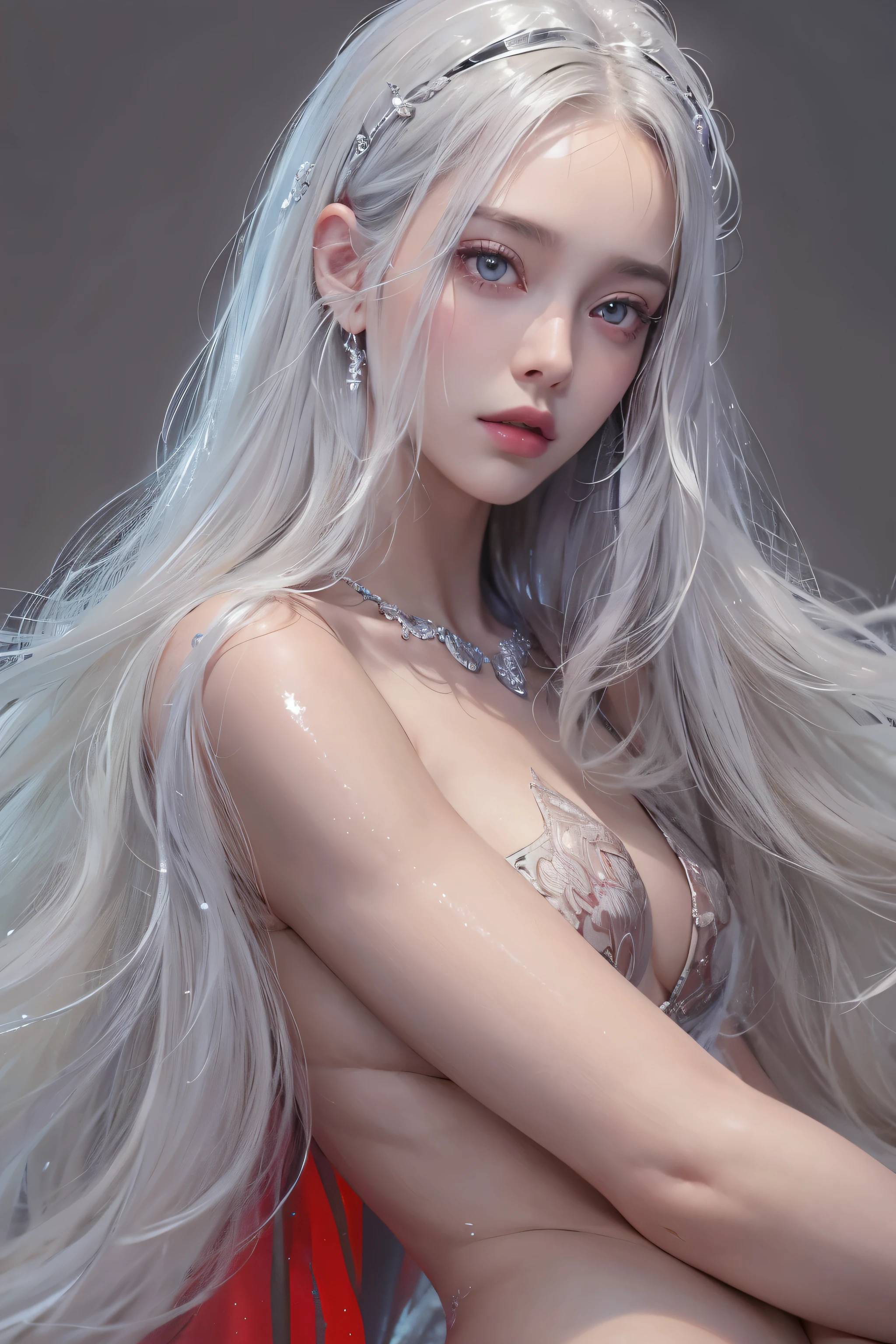realistic, Long hair down to the waist and glamorous breasts... she is hairy. I have a tattoo around my genitals... I can see her vagina hair... I can see my armpits. i can see her armpits.. she spreads her legs wide. My body looks shaggy and hairy.. naked, armpit haar. I can see the shaggy hair underneath his body.. her vagina is wet. She is wet. What a full body shot（Detail：1.4），(19 year old beauty:1.6),（panoramic：1.2，full body woman love：1.2） (:1.2) Filter anatomy is correct, perfect proportions, Beloved, Beautiful, soft, brilliant silver hair , Maximum sharpness and clarity,red eyes,(beautiful and Detailed eye:1.3), perfect face, High level image quality、8k、real live action、original photo、top quality、masterpiece, high resolution、
