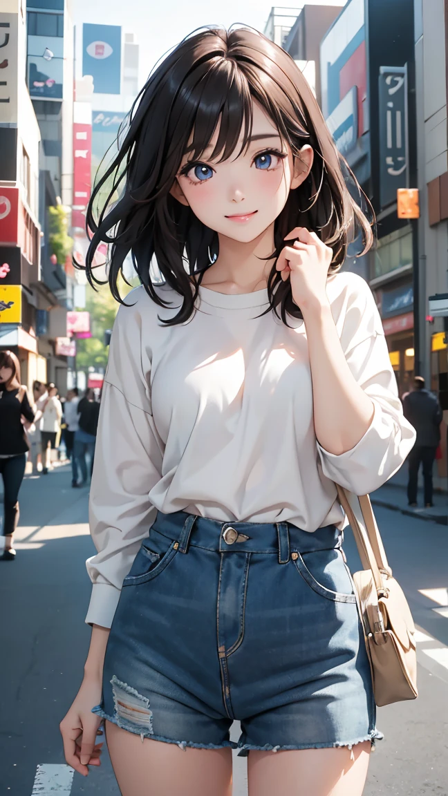 pieces fly、highest quality、figure、small details、High resolution、8K  Wallpaper、Perfect dynamic composition、detailed and beautiful eyes, casual wear、medium hair、small breasts、Natural color lip、bold sexy pose、shy smile、harajuku style、20 year old anime girl、cute type、Sexy shot looking at camera、