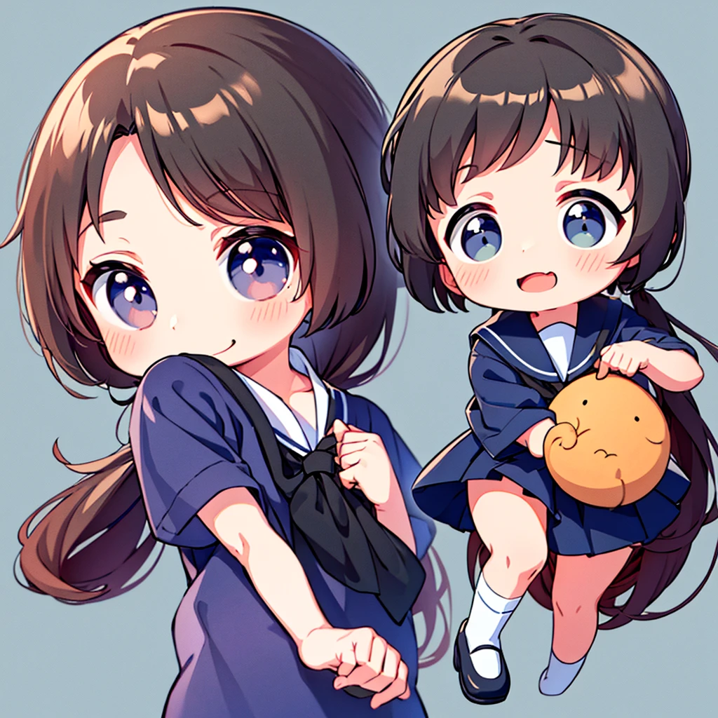 White background、Little、cute、5-year-old girl in navy blue sailor suit、Dynamic composition、Front facing the viewer、smile、Simple Background、