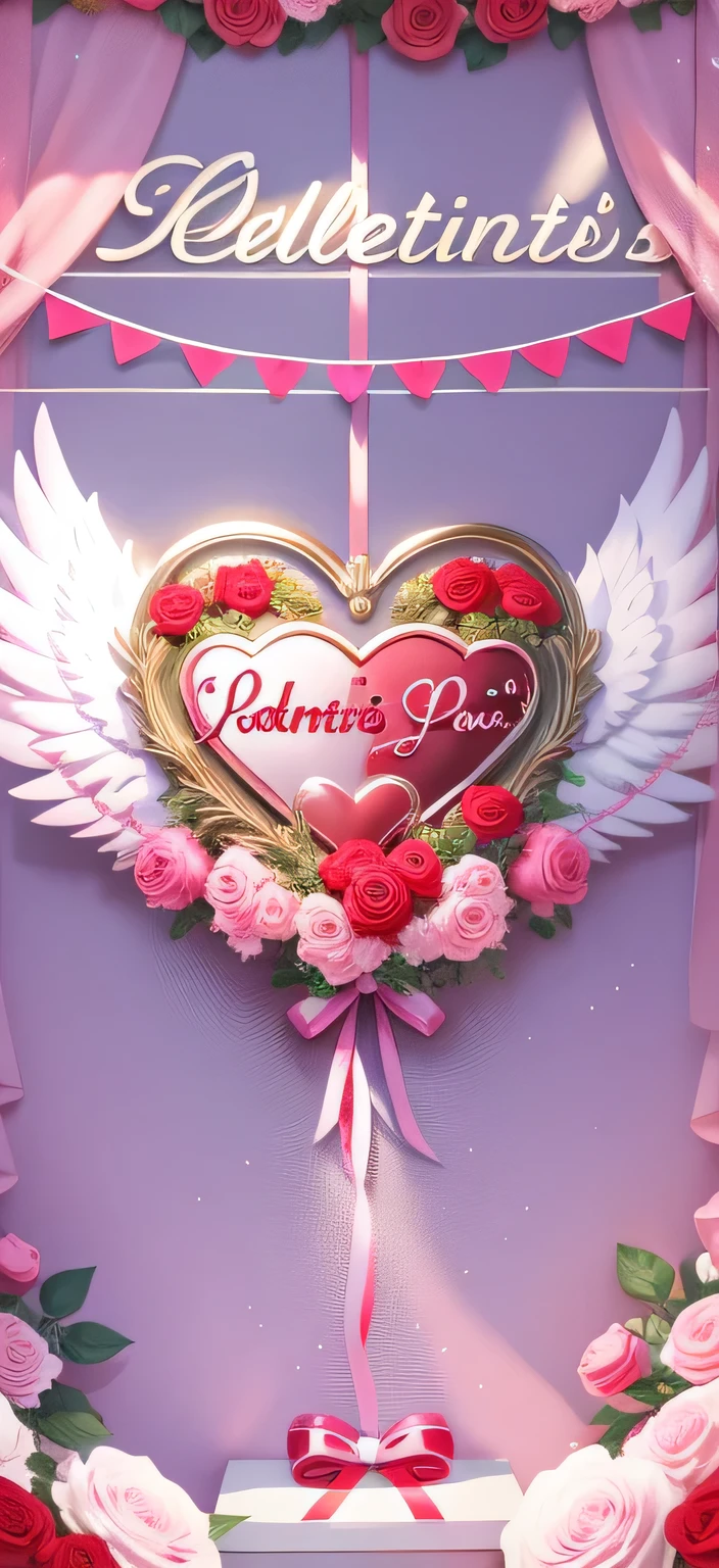 Valentine's Day UI, surrounded by red and pink roses, with Cupid decorations, and various Valentine's Day decorations,