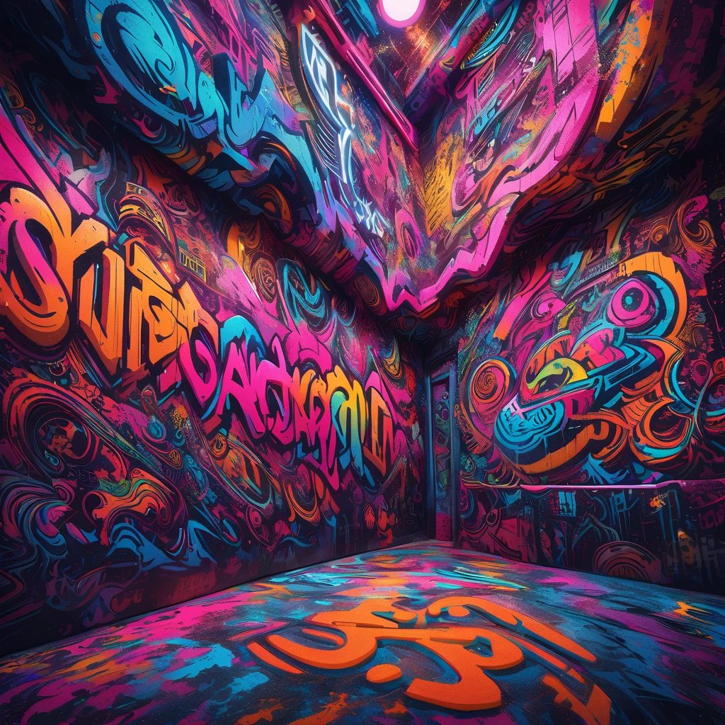 Vibrant, high-fashion photography featuring a bold, streetwear-style graphic that masterfully intertwines vibrant graffiti art, urban motifs, and spiritual themes, set against a backdrop of rugged, cityscape-inspired textures,emblazoned in 3D, metallic, graffiti-style lettering, adorned with intricate, swirling patterns in a mix of bold, cursive, and stylized fonts, with a predominantly dark, moody color palette punctuated by flashes of neon pinks, electric blues, and sunshine yellows, evoking a sense of urban grit, spiritual awakening, and empowerment. Title bilouwuboo.