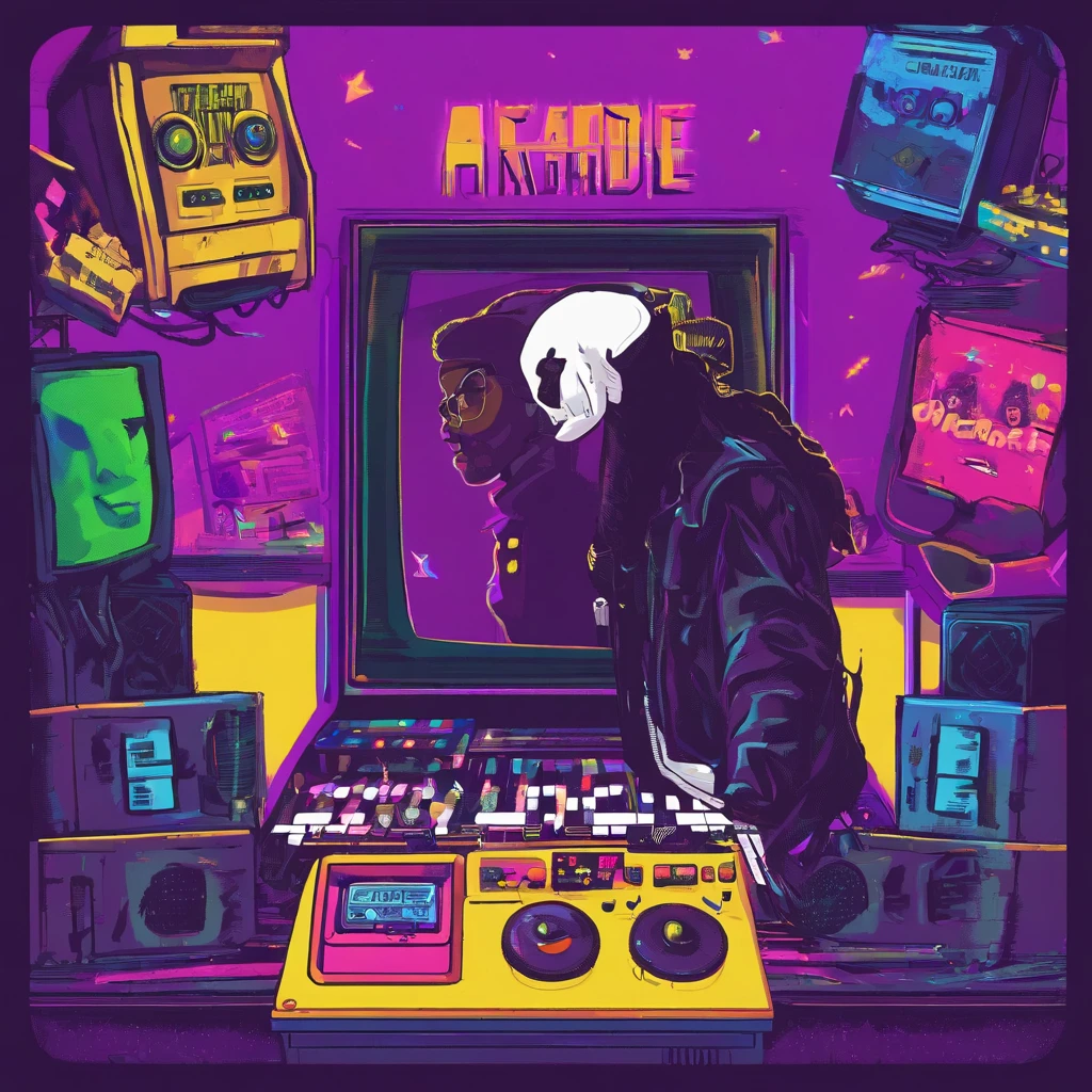 I am releasing an extend playlist titled smooth operator so i want a cool animated black person with hair around the age of 20 to 21, wearing a cool purple shirt written smooth operator at the back and he should be in a music studio with purple LED lights, the picture should be of high quality, the guy should be dark seated on a chair in a music studio and he should be facing on his laptop of gear like he is mixing a song
