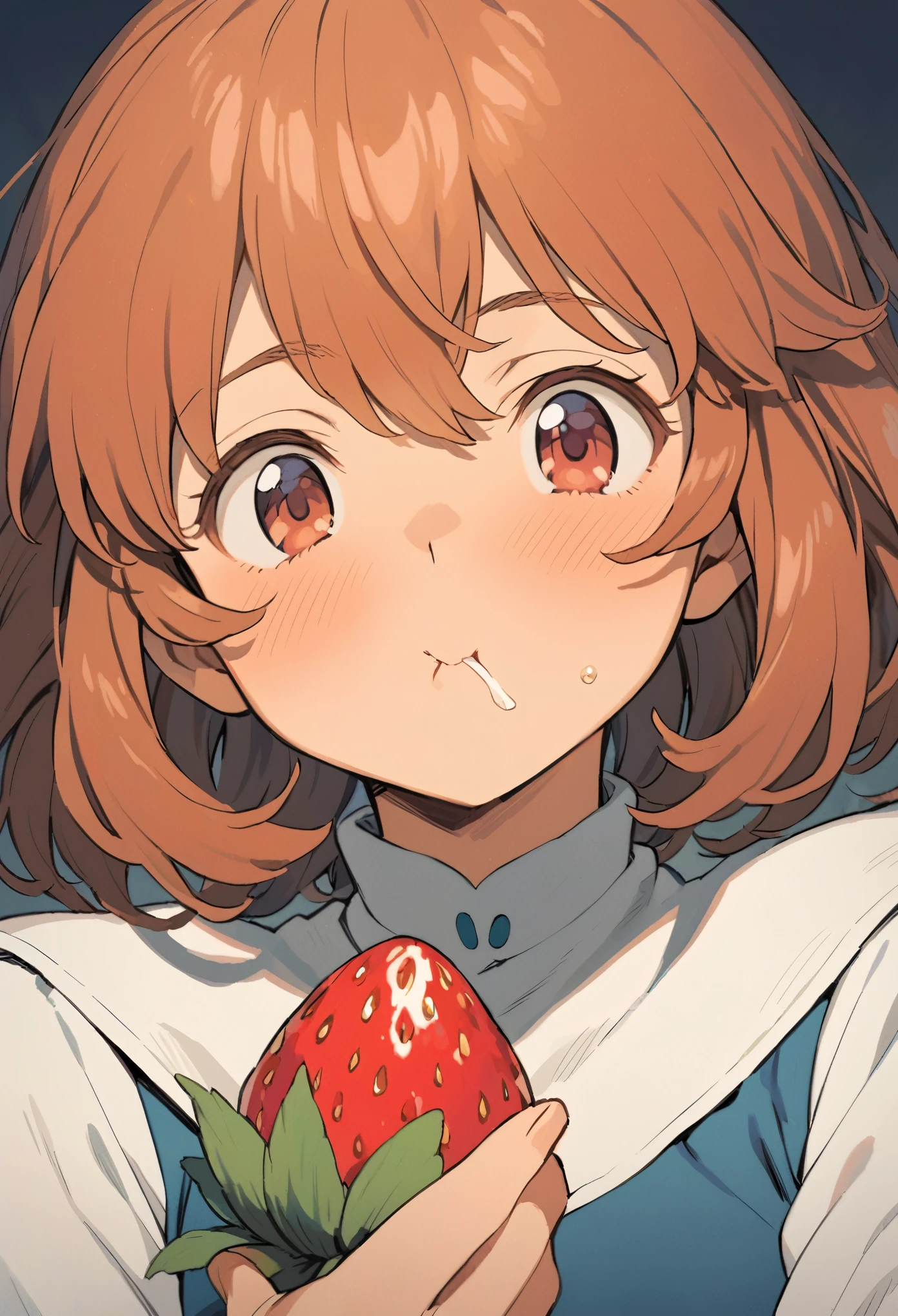 Ghibli, Nausicaa, A girl eating a large strawberry with gusto, Face close-up