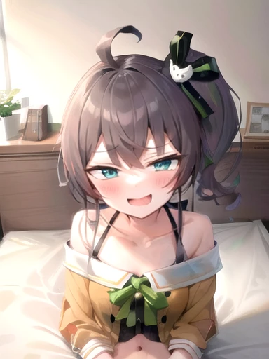 (((masterpiece,best quality,absurdres,8K))) ,
((natsuiro matsuri,1woman)),
((bed,Smirking eyes)),
((upper body,face only,front)),
