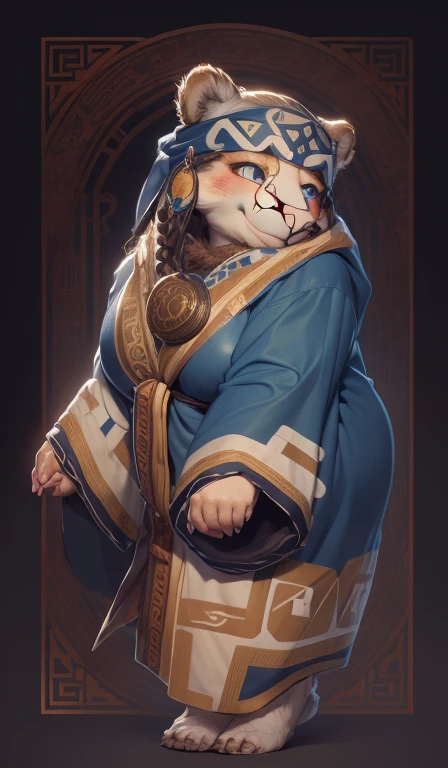 best quality,Super detailed,actual,(portrait,photo-actual:1.37),(hairy:1.1),(human nature:1.1) High resolution, 8k, masterpiece,, Super detailed, mammal, Brown bear girl,whole body,National style totem,ethnic jewelry,woman, woman化的, Fur, detailed Fur,Ainu women in traditional clothes,fair深藍色服飾,Dark blue headscarf, masterpiece, best quality, Digital art, (actual:0.3), cartoon, Detailed route, High resolution, visually stunning (detailed lighting, Depth of Field:0.9), detailed color, Bright colors for perfect hands, Detailed hands (fair, Cute, Fluffy:1.2), detailed body, Perfect breasts, 1 girl, , a loving smile,HokkaidoNatural background,horizon landscape, Ethnic Clothing, national totem,清澈的Sky空, movie lighting, Sky, sunny Sky,,grassland, horizon background(Natural background:1.1,Hokkaido:0.9), (Soft natural light:1.1), (Detailed facial features:1.1,expressive eyes:1.2), (calm and serene expression:1.1), (Flowing and layered clothing:1.1), (Gorgeous and intricate accessories:1.1), Fine hairs, exquisite eyes,
