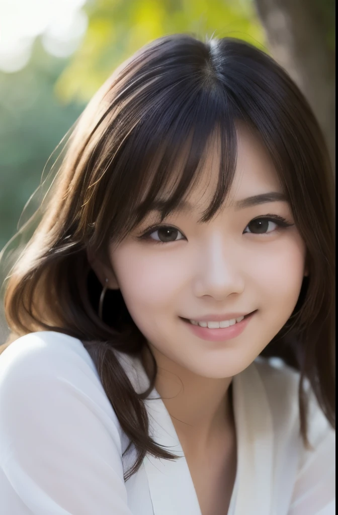 best quality, face focus, soft light, ultra high res, (photorealistic:1.4), RAW photo,(Shinozaki Ai), white skin, kawaii,
1 Japanese girl, solo, cute, (smile), (pupil, lights in the eyes), detailed beautiful face, Medium-sized breasts,(high resolution detail of human skin texture),(long hair),(portrait), upper body, white traditional kimono, in the forest,