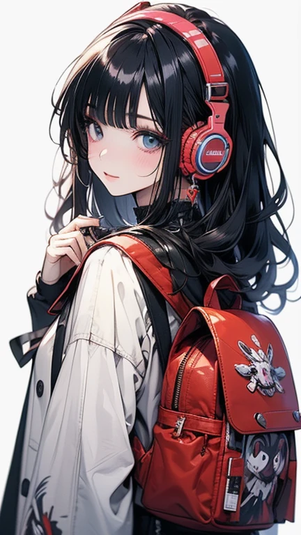 (masterpiece:1.4)、(Highest quality:1.4)、Anime girl with headphones and backpack looking at cell phone, Anime Style 4k, (Very delicate and beautiful face), (Beautiful eyes in every detail), デジタルAnime Art, Nightcore, Digital anime illustration, Anime Art, Super Detail, cyber punk,