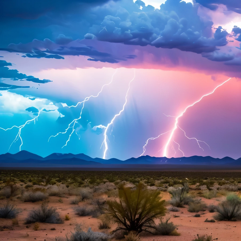 Lightning storm coming across an Arizona desert.