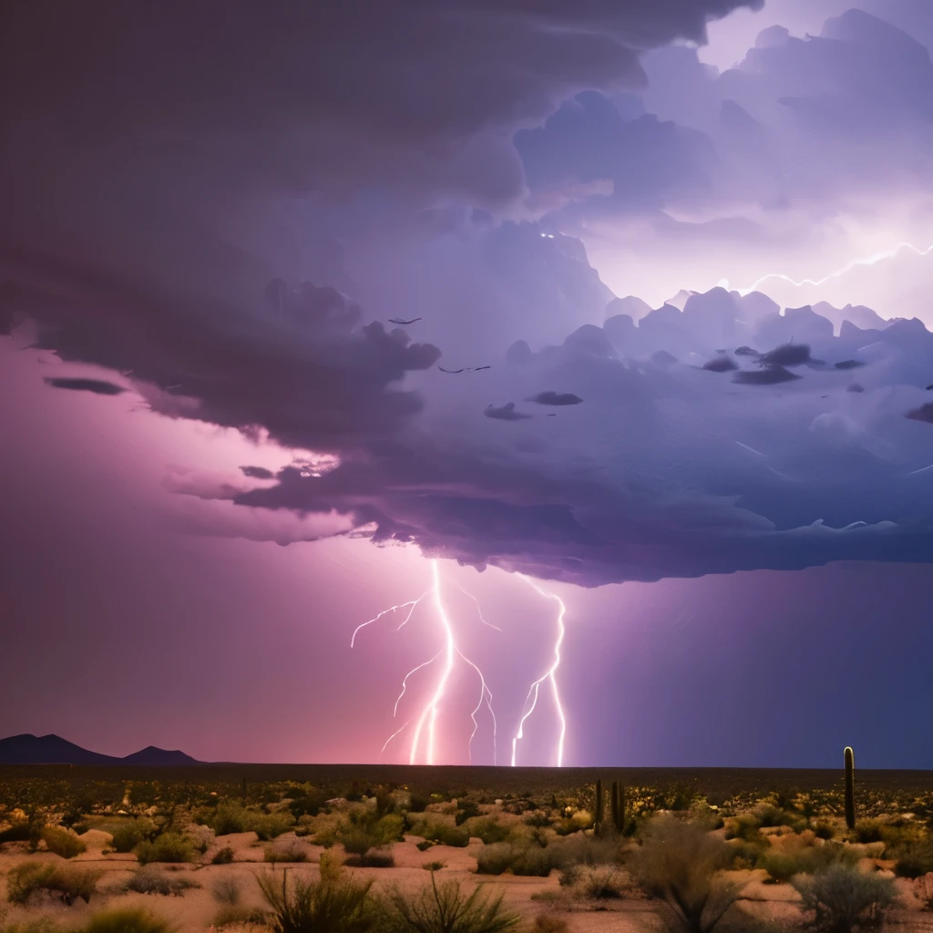 Lightning storm coming across an Arizona desert.