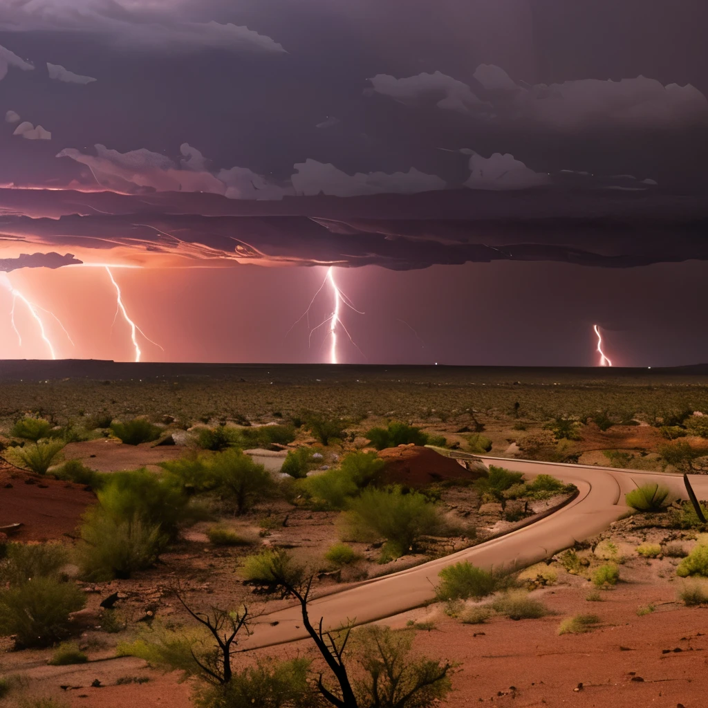 Lightning storm coming across an Arizona desert.