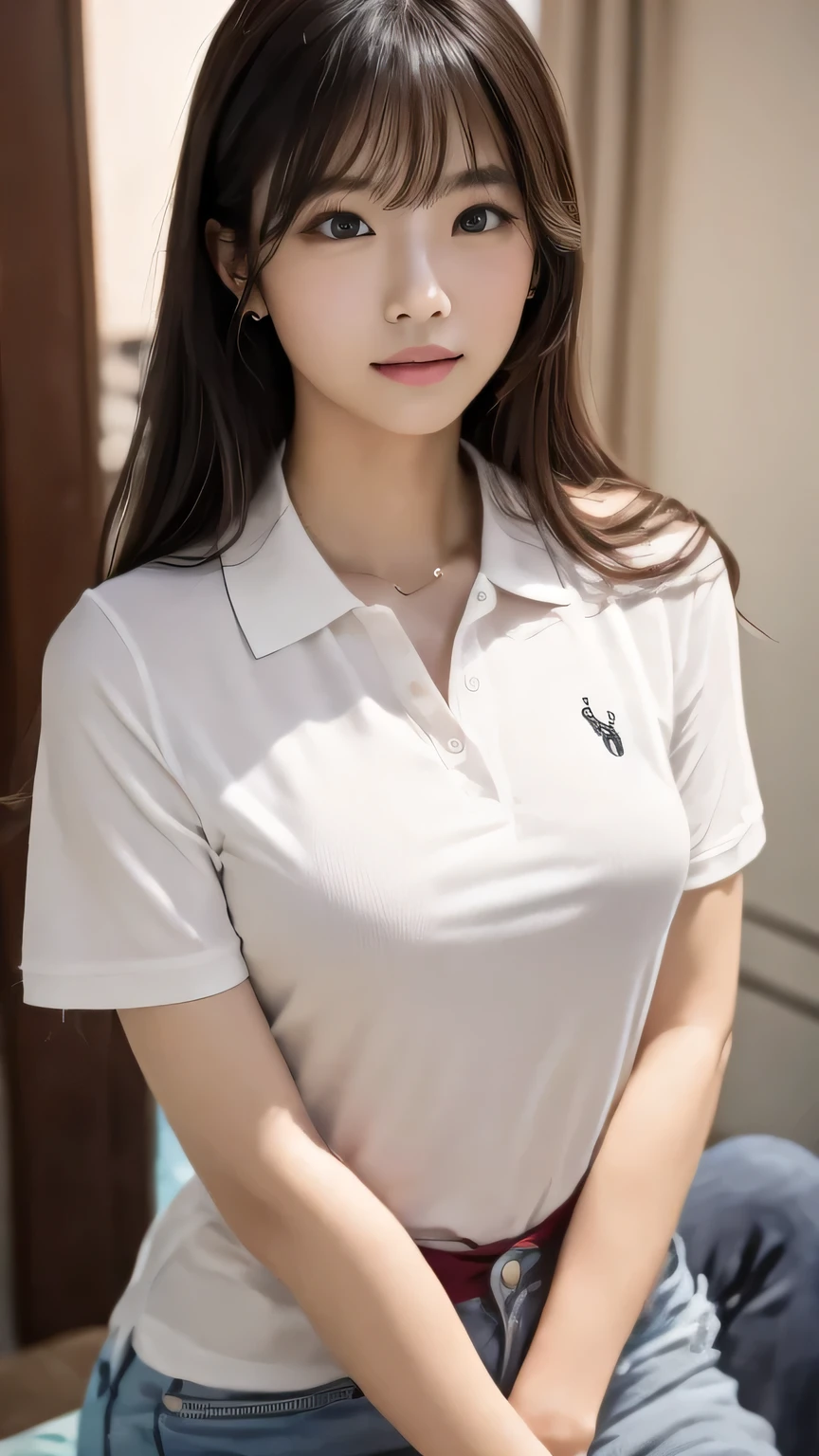 Chest is held together in both arms、Polo shirt、