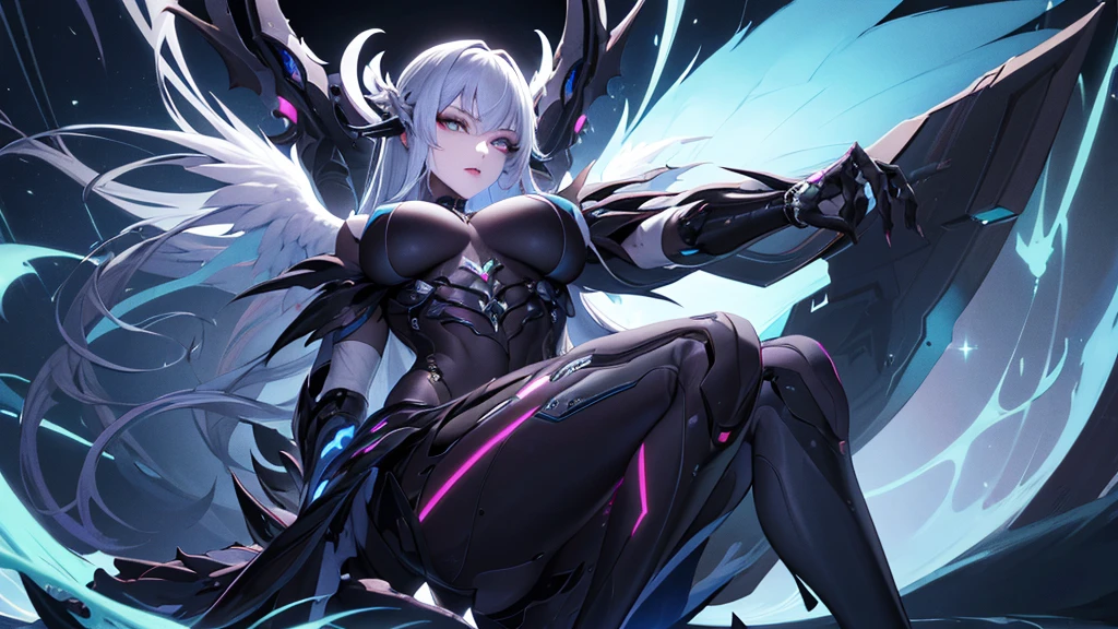 ((work of art)),((ultra detali)),(highest quallity),8k-Anime-style detailed plantar girl,inking,inking water,inking,((Angel Machine)),aile,tenebrosa,deep black color,plantar,Black color flower,1 person,face detailed,detailed full body,close up,(ultra detalid mechanical body),(Machine members),(ultra-definition painting),16 yrs old,neon effect,(Very beauthful),God draaile,8K resolution,accurate representation,ultra detalid whole body,very cute face,Near future,8 k wallpaper,detailedeyes,detailed hair,long hair,Precise and beautiful hair,dense worldview,tenebrosa base color and vivid color scheme,precise mechanical hands,screaming,radiating an ethereal aura,accurate background,Gaku geometry tattoo,cinematic,High Accuracy,cyber punk,elaborate,beautiful graphics,engagement,metallic tone,tenebrosa,detailed back ground,lustrous,wide plan,shining tenebrosa neon,Luminism,Perfect Anatomia,Destaca-se,Precise structure