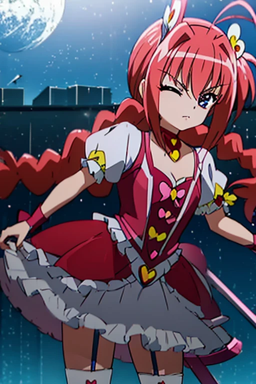 (((PreCure Costume Heart Hair Accessory)))、Demon Sword、garter belt、White ribbon、1girl