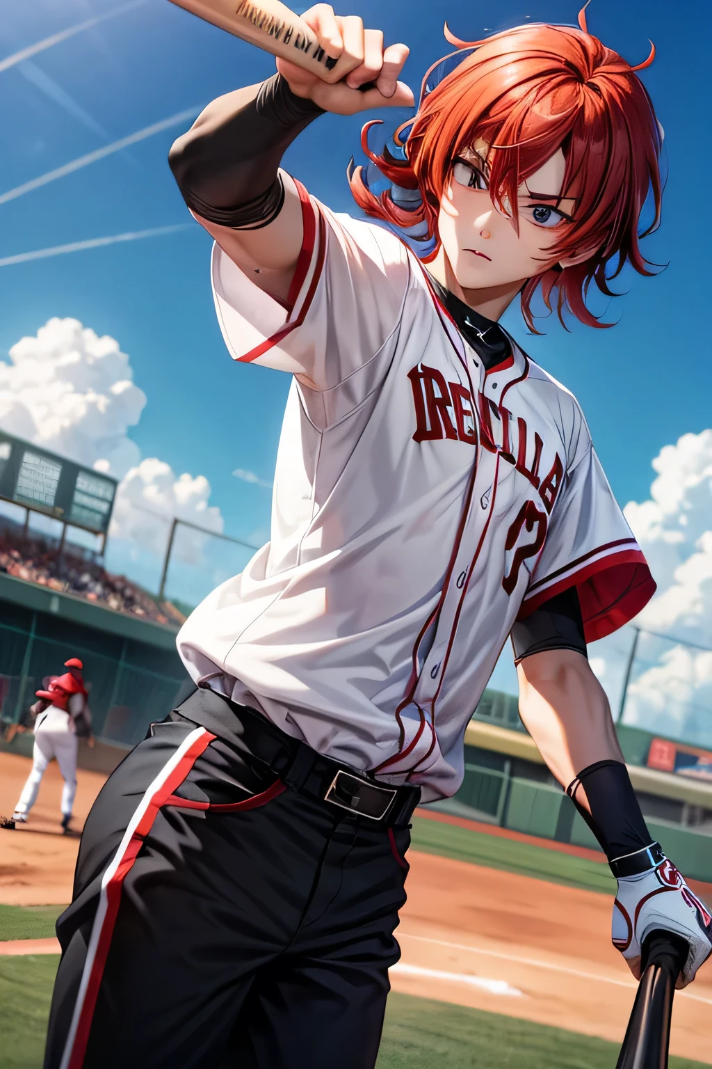 Male Red Hair Black Eyes Baseball