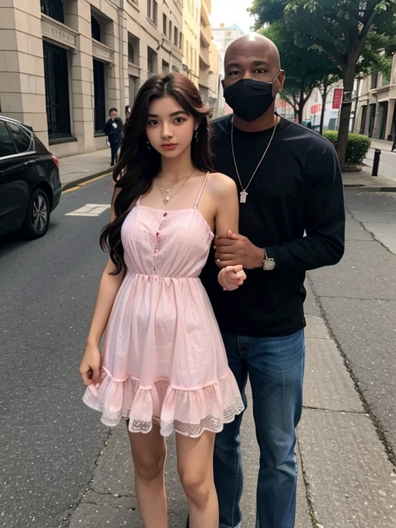 17 year old girl wearing pink dress, with black man 