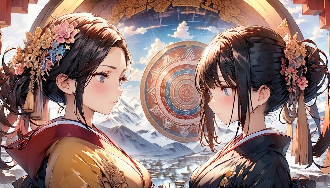 (masterpiece, Top quality, best quality, Official Art, beautiful , A couple, Extremely detailed,rich and colorful,The most detailed, Official Art, Unity 8K wallpaper, Extremely detailed, beautiful , beautiful, masterpiece, best quality, (zendispute, Mandala, dispute, endispute) ,Qixi Festival