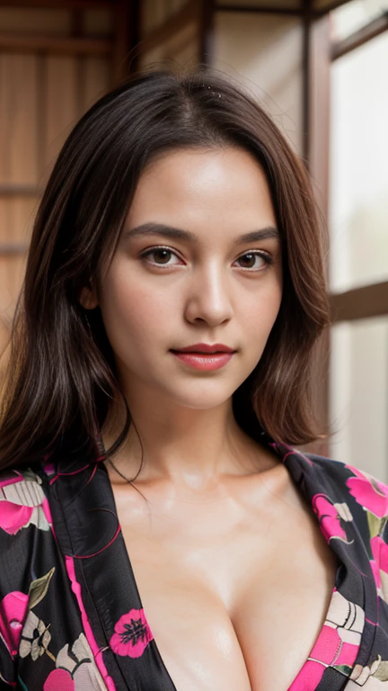 ((20 years old girl)), (wearing luxurious yukata outfit, jewelry: 1.4), ((in a medieval japanese palace)), (night time), (((gigantic size breasts, cleavage))), (hourglass figure), lipstick, photorealistic, masterpiece, realistic, realism, photorealism, high contrast, photorealistic, 8k HD high definition detailed realistic, detailed, skin texture, hyper detailed, realistic skin texture, best quality, (photorealistic:1.4), high resolution, detailed, raw photo, photo realistic, (high detailed skin:1.2), 8k uhd, dslr, soft lighting, high quality, film grain, Fujifilm XT3), hyper realistic lifelike texture dramatic lighting unreal engine, even, neutral light, key light, bold, bright colours, daylight, (balanced saturation), (dynamic lighting), (natural lighting), ((soft red lipstick)), (natural makeup), ((ginger hair)), ((glossy skin)), (colorful lighting), (soft smile : 1.7), (feminine pose : 1.5), ((low angle photoshoot : 1.7)), (look at camera : 1.4)
