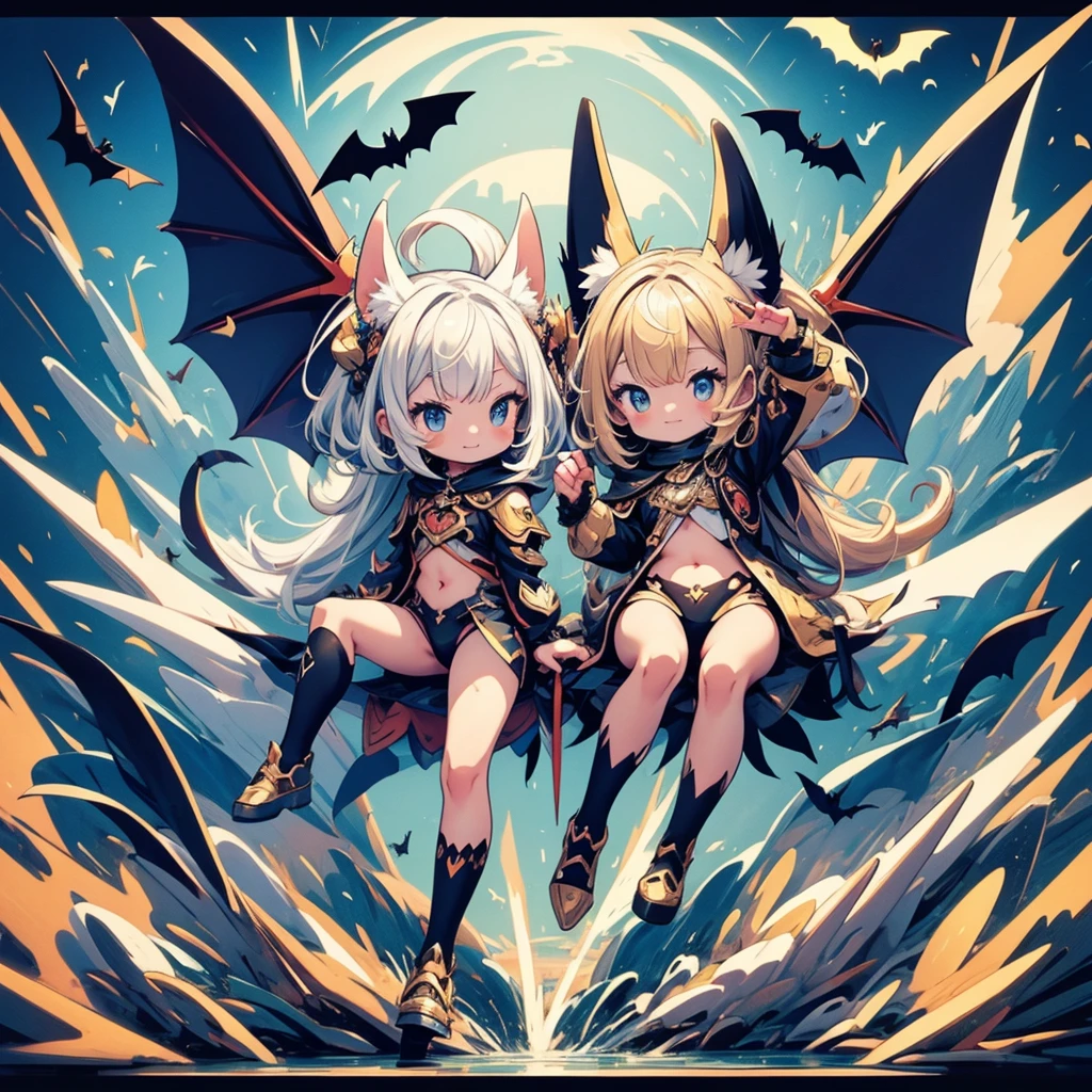 masterpiece、The highest image quality、chibi、Cute、Girl personified a bat、fullnude、Bat Wings、spread legs, dynamic angleThe best smile、Detailed background