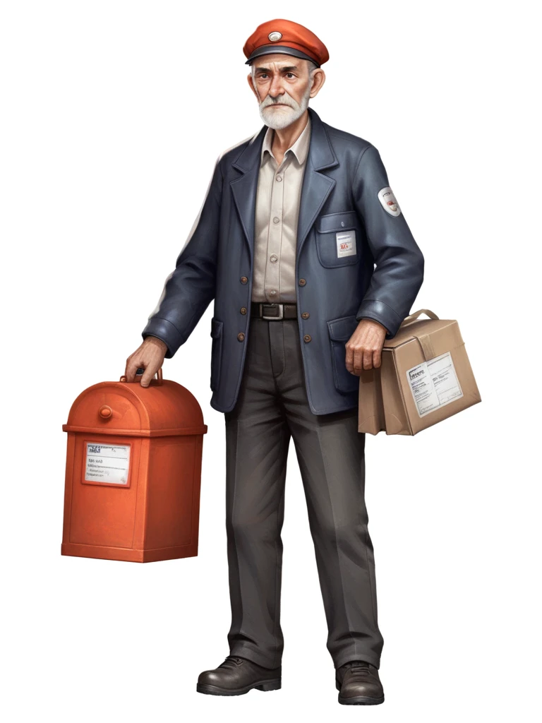 1old man, postman ,full full body,
