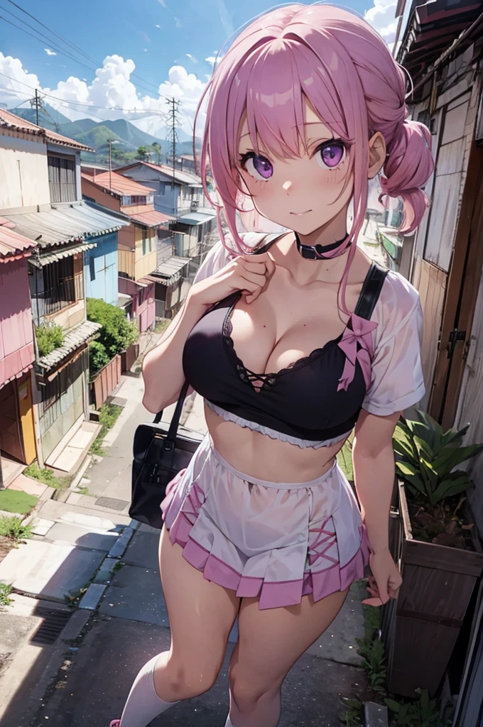 medium pink hair violet eyes sex and perverted like momo deviluke elana house overlooking a favela in brazil