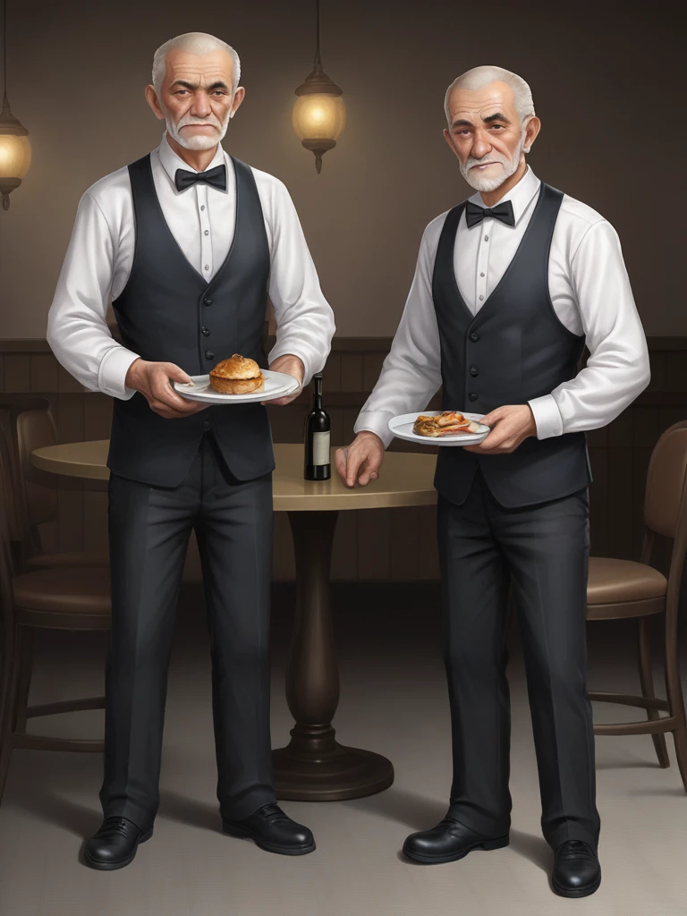 1old man, waiter ,full full body,