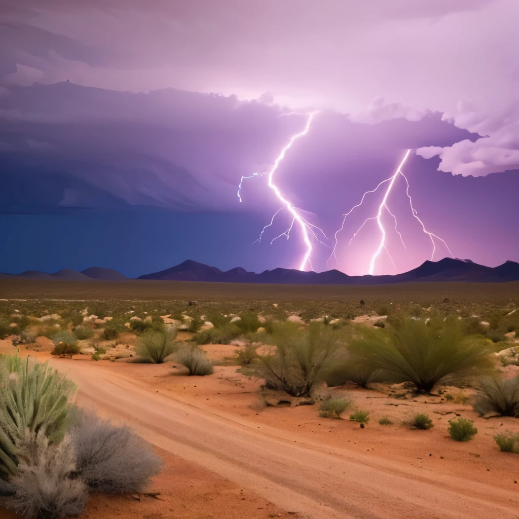 Lightning storm coming across an Arizona desert.