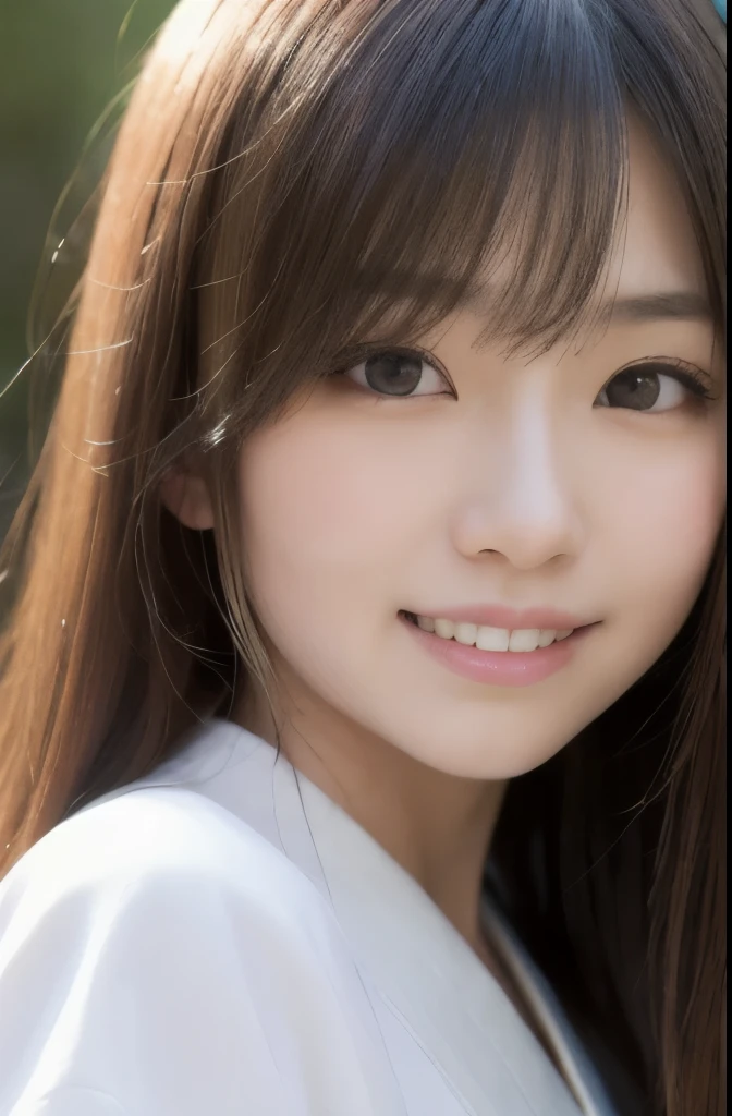 best quality, face focus, soft light, ultra high res, (photorealistic:1.4), RAW photo,(Shinozaki Ai), white skin, kawaii,
1 Japanese girl, solo, cute, (smile), (pupil, lights in the eyes),  detailed beautiful face, Medium-sized breasts,(high resolution detail of human skin texture),(long hair),(portrait), upper body, white traditional kimono, in the forest,