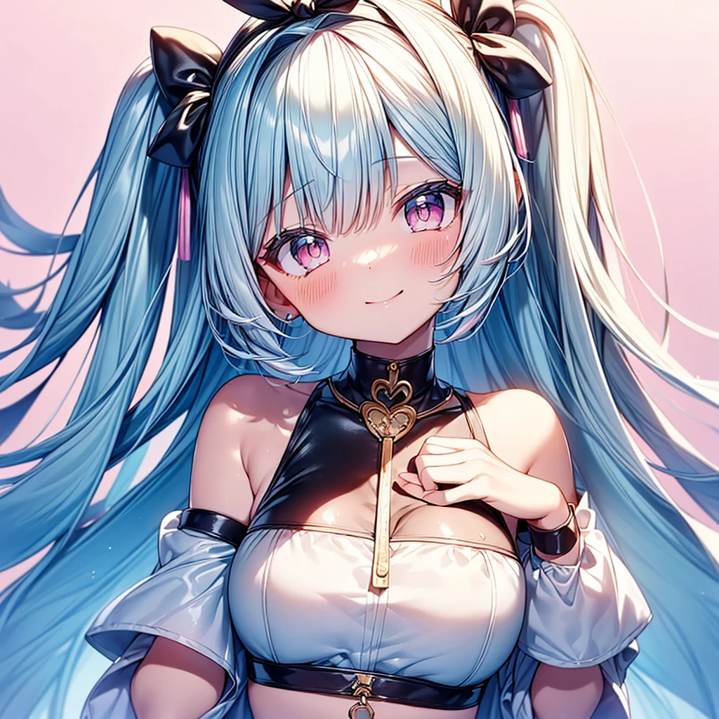((NSFW:0.9),masutepiece, (1girl in),3-year-old innocence、poneyTail、 Idol,Looks fun with a big smile, ((upper body closeup)), Big eyes, It seems that the eyes are shining、Kawaii Tech, kawaii, Cute, Pastel colors,Hair color is pastel、 (Best Quality), Happy,Deep background, Symmetrical, Head Tilted,The composition should exude sensuality and innocence、An ultra-high picture quality、Dynamic Angle