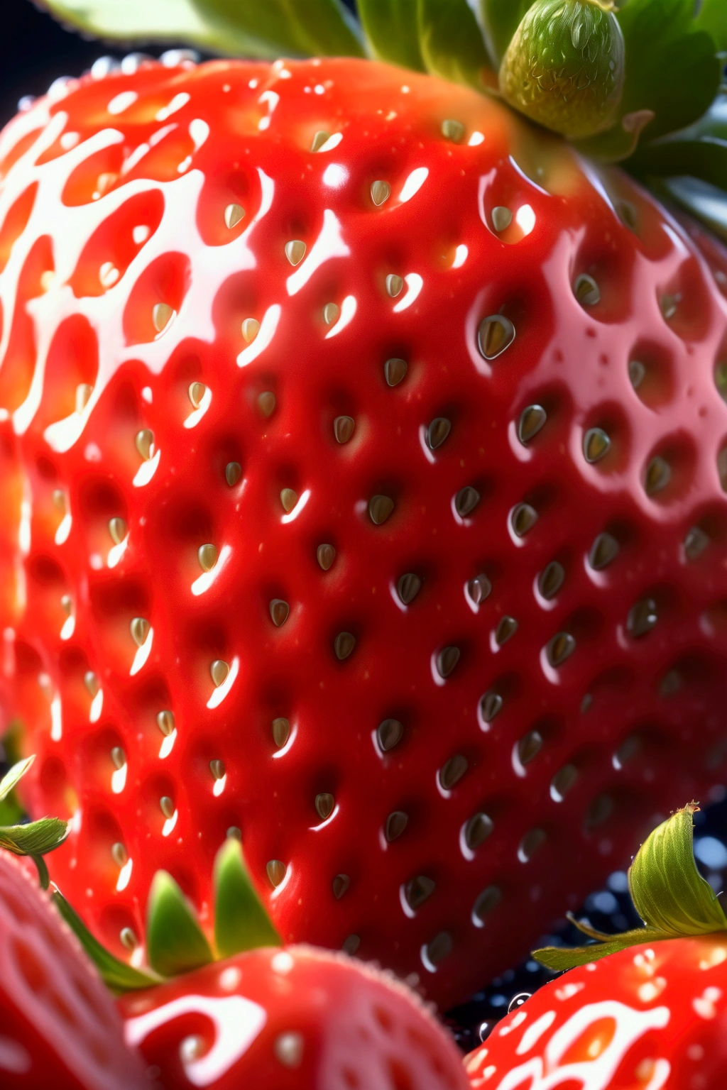 strawberry,close up,detailed,photorealistic,high quality,macro photography,vibrant colors,sharp focus,HDR,natural lighting,organic textures,glossy surface,juicy,ripe,fresh,realistic,studio lighting,8k