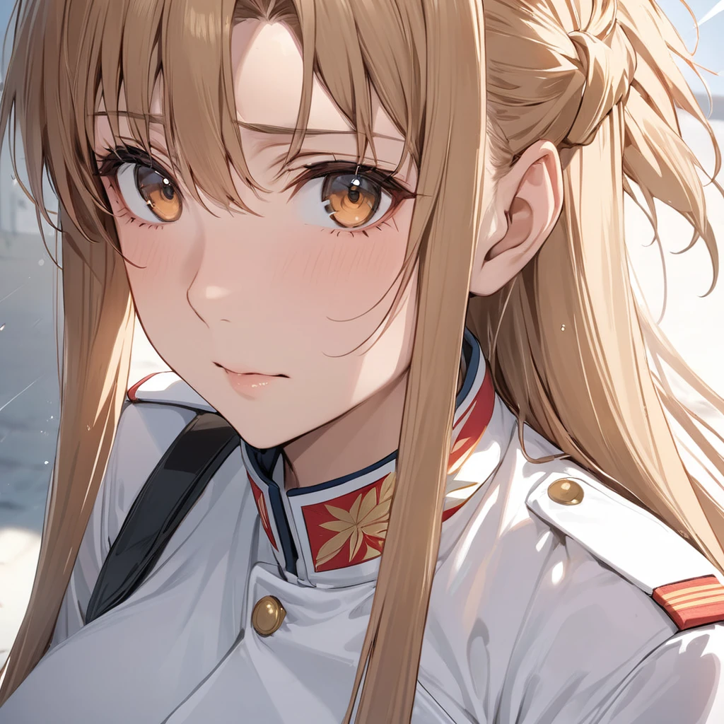 ((Highest quality)), ((masterpiece)), (detailed), （Perfect Face）、The woman is a female member of the Japanese Self-Defense Forces, Yuki Asuna, with light brown semi-long hair.