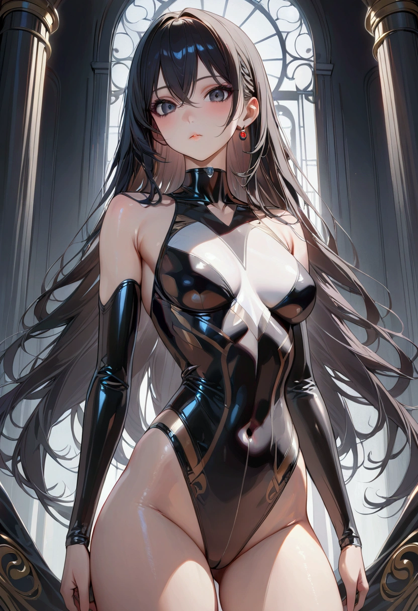 A young woman with long black hair, black eyes, slender and athletic built, detailed body, detailed eyes, masterpiece, best quality, aesthetic, ultra-detailed, 8k