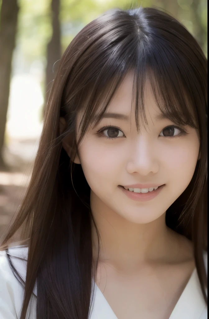best quality, face focus, soft light, ultra high res, (photorealistic:1.4), RAW photo,(Shinozaki Ai), white skin, kawaii,
1 Japanese girl, solo, cute, (smile), (pupil, lights in the eyes), detailed beautiful face, Medium-sized breasts,(high resolution detail of human skin texture),(long hair),(portrait), upper body, white traditional kimono, in the forest,