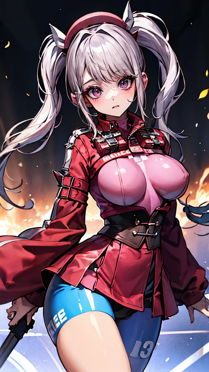 (Very delicate and beautiful:1.2)super model,,Beautiful breasts,voluptuous,【bike shorts】,,【3girls】,,Highest quality, High resolution, 8k,mini skirt,Japanese ta,knife,Blue Flame.magic circle