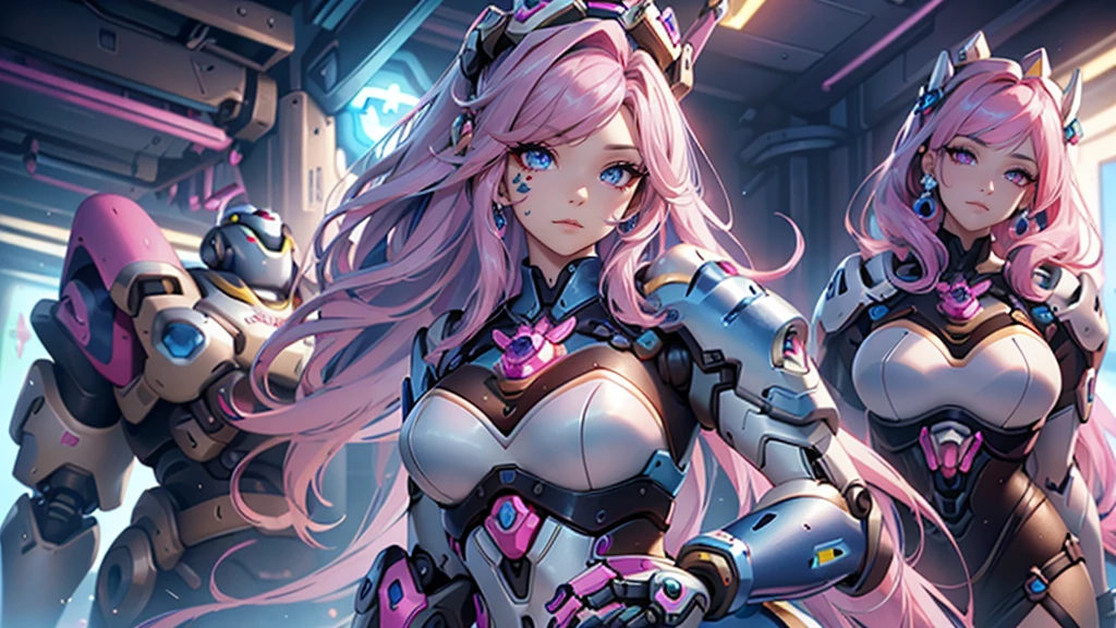 best qualityer，Masterpiece artwork，Final resolution，Soft，extremely colorful，de cor，Mermaid princess，(d.Ele vai para Overwatch com seu terno azul original:1.4)，black suspender stockings，Starry Android!,8K more detailed.engine unreal:1.4,uhd,La best qualityer:1.4, photorrealistic:1.4, texture skin:1.4, Masterpiece artwork:1.8,Masterpiece artwork, best qualityer,object object], (detailed facial features:1.3),(Blue robotic laboratory:1.4),(long pink hair:1.4),（descrição bonita e detalhada dos olhos）,(detailed hands:1.4)
