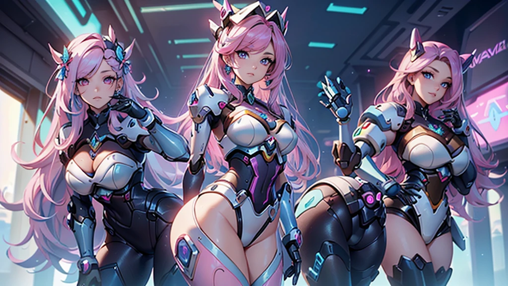best qualityer，Masterpiece artwork，Final resolution，Soft，extremely colorful，de cor，Mermaid princess，(d.Ele vai para Overwatch com seu terno azul original:1.4)，black suspender stockings，Starry Android!,8K more detailed.engine unreal:1.4,uhd,La best qualityer:1.4, photorrealistic:1.4, texture skin:1.4, Masterpiece artwork:1.8,Masterpiece artwork, best qualityer,object object], (detailed facial features:1.3),(Blue robotic laboratory:1.4),(long pink hair:1.4),（descrição bonita e detalhada dos olhos）,(detailed hands:1.4)
