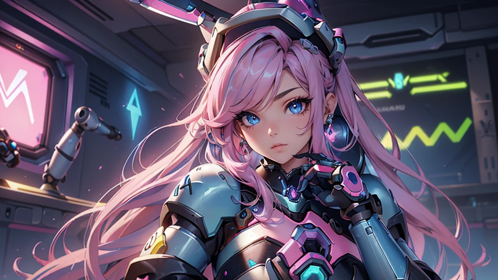 best qualityer，Masterpiece artwork，Final resolution，Soft，extremely colorful，de cor，Mermaid princess，(d.Ele vai para Overwatch com seu terno azul original:1.4)，black suspender stockings，Starry Android!,8K more detailed.engine unreal:1.4,uhd,La best qualityer:1.4, photorrealistic:1.4, texture skin:1.4, Masterpiece artwork:1.8,Masterpiece artwork, best qualityer,object object], (detailed facial features:1.3),(Blue robotic laboratory:1.4),(long pink hair:1.4),（descrição bonita e detalhada dos olhos）,(detailed hands:1.4)