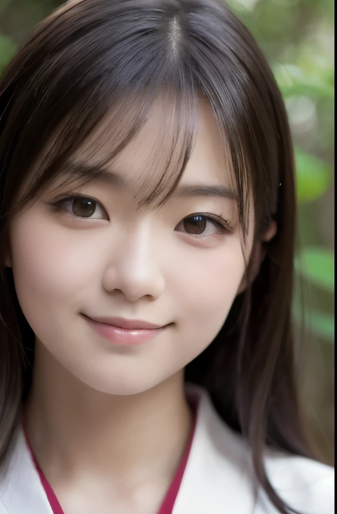 best quality, face focus, soft light, ultra high res, (photorealistic:1.4), RAW photo,(Shinozaki Ai), white skin, kawaii,
1 Japanese girl, solo, cute, (smile), (pupil, lights in the eyes), detailed beautiful face, Medium-sized breasts,(high resolution detail of human skin texture),(long hair),(portrait), upper body, white traditional kimono, in the forest,