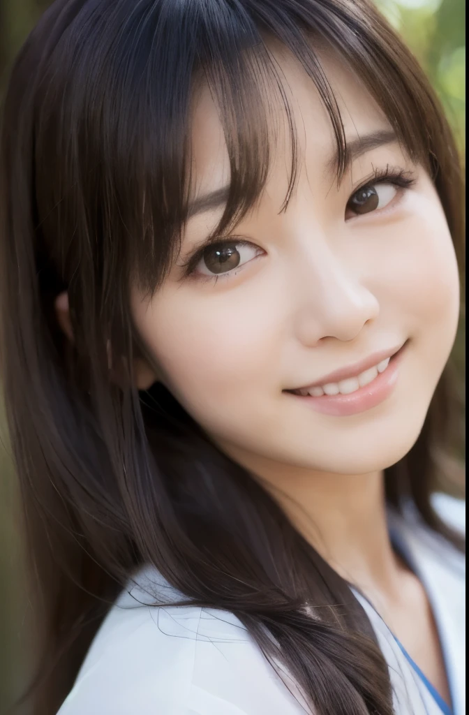 best quality, face focus, soft light, ultra high res, (photorealistic:1.4), RAW photo,(Shinozaki Ai), white skin, kawaii,
1 Japanese girl, solo, cute, (smile), (pupil, lights in the eyes), detailed beautiful face, Medium-sized breasts,(high resolution detail of human skin texture),(long hair),(portrait), upper body, white traditional kimono, in the forest,