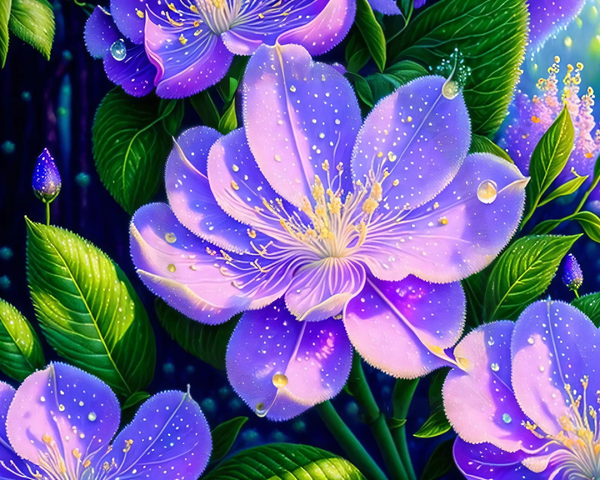 A pretty purple flower with water droplets